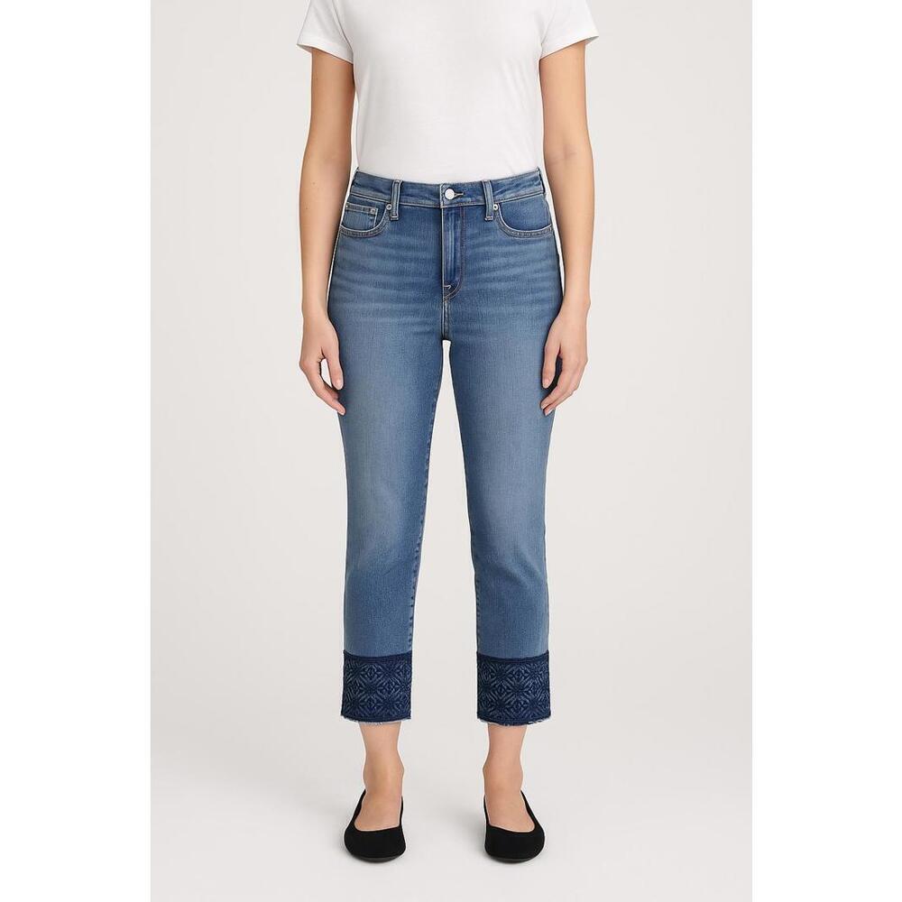 Lauren Ralph Lauren Blue Cropped Jeans with Dark Blue Embroidered Cuffs